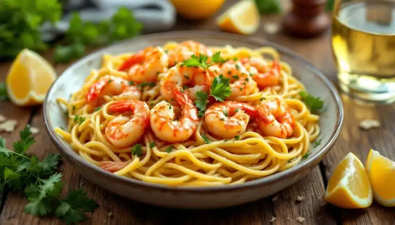 Shrimp pasta with lemon and parsley