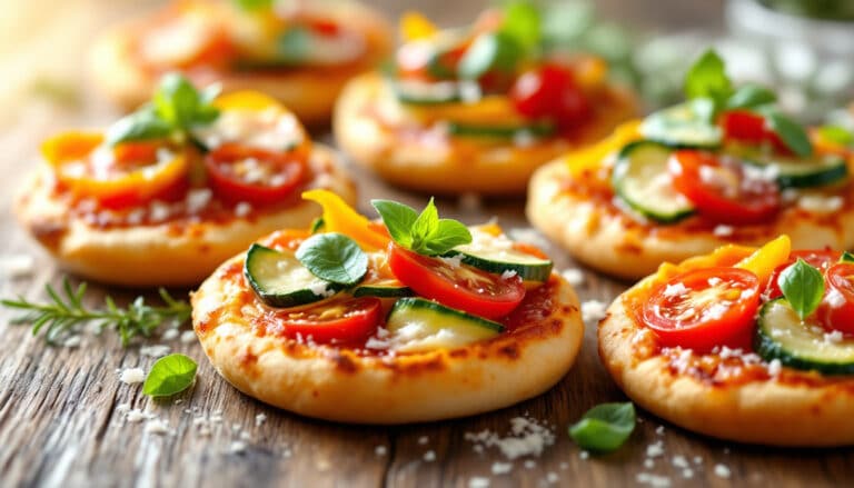 savor the flavors of spring with our spring vegetable mini pizzas! these delicious bite-sized treats are perfect for gatherings or a light snack, topped with fresh seasonal veggies and melted cheese for a delightful taste experience.